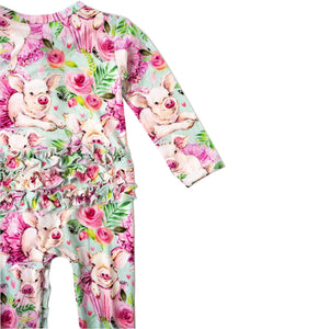 Bums & Roses - Baby & Kids Bamboo Pajamas - Hogs and Kisses Ruffle Footie - Image 1