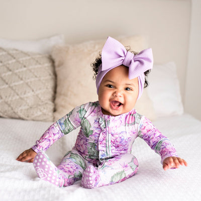 Baby Kids Bamboo Pajamas — You Had Me At Hydrangea Ruffle Footie — Image 1