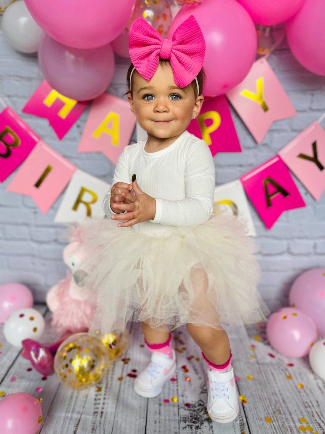 Ivory Ribbed Tulle Tutu Dress - Long Sleeves