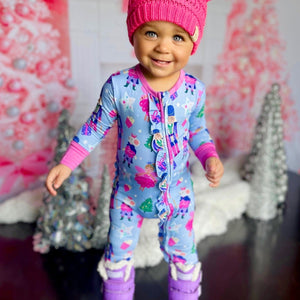 Baby Kids Bamboo Pajamas — Nutty or Nice Ruffle Footie — Image 1