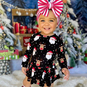 Bums & Roses - Baby & Kids Bamboo Pajamas - Snow Ho Ho Ruffle Dress - Image 1