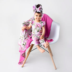 Bums & Roses - Baby & Kids Bamboo Pajamas - Pinking of You Ruffle Romper - Image 1