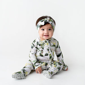 Bums & Roses - Baby & Kids Bamboo Pajamas - Take It or Leaf It Ruffle Footie - Image 1